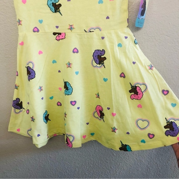 Afro Unicorn Unique Magical Toddler Girls Yellow Print Short Sleeves Dress Sz 4T - Picture 4 of 9